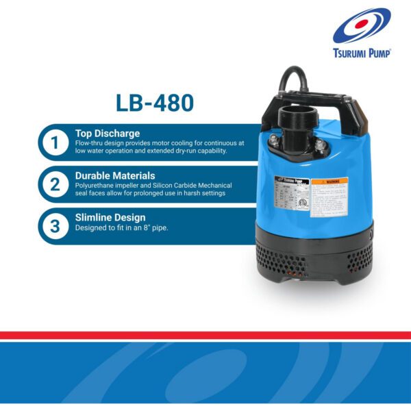 Tsurumi Pump LB-480 2" 2/3HP Submersible Dewatering Pump