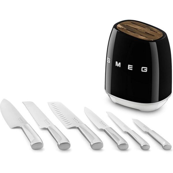 Smeg Black Stainless Steel Knife Block Set