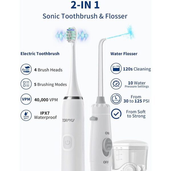 All-in-One Water Flosser & Ultrasonic Toothbrush Combo, White