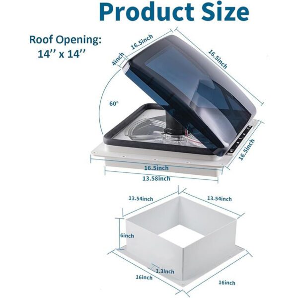 RV Vent Fan Roof 12V Remote Control 14 x 14 inches 10-Speed
