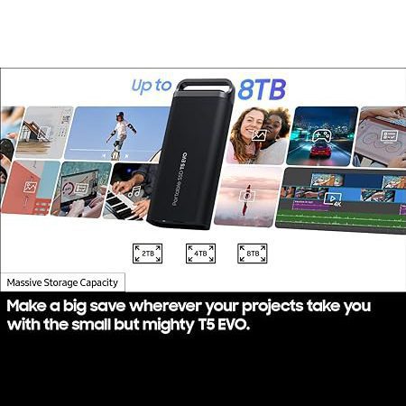 SAMSUNG T5 EVO Portable SSD 2TB, USB 3.2 Gen 1 External Solid State Drive