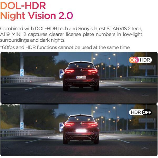 VIOFO Dash Cam A119 Mini 2, STARVIS 2 Sensor, 2K 60fps/HDR 30fps