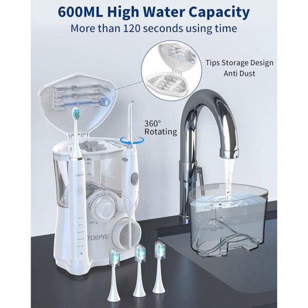 All-in-One Water Flosser & Ultrasonic Toothbrush Combo, White