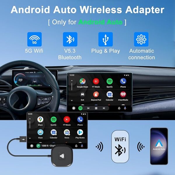 Android Auto Wireless Adapter Plug and Play Car Dongle