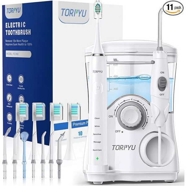 All-in-One Water Flosser & Ultrasonic Toothbrush Combo, White