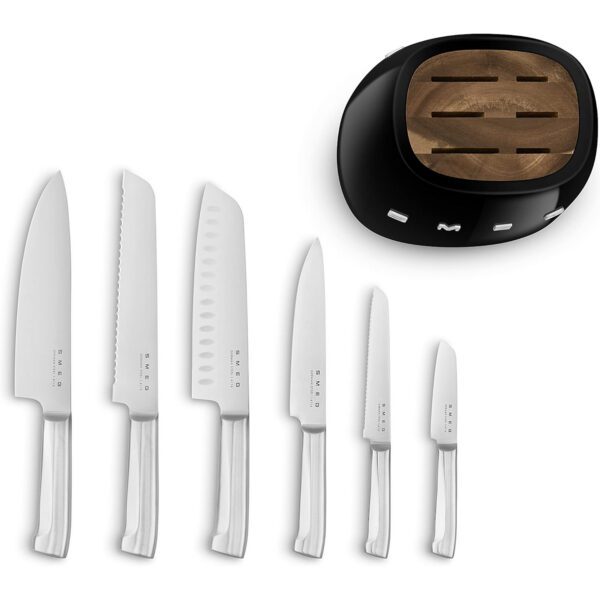 Smeg Black Stainless Steel Knife Block Set