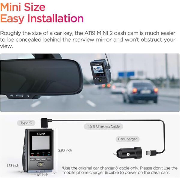 VIOFO Dash Cam A119 Mini 2, STARVIS 2 Sensor, 2K 60fps/HDR 30fps