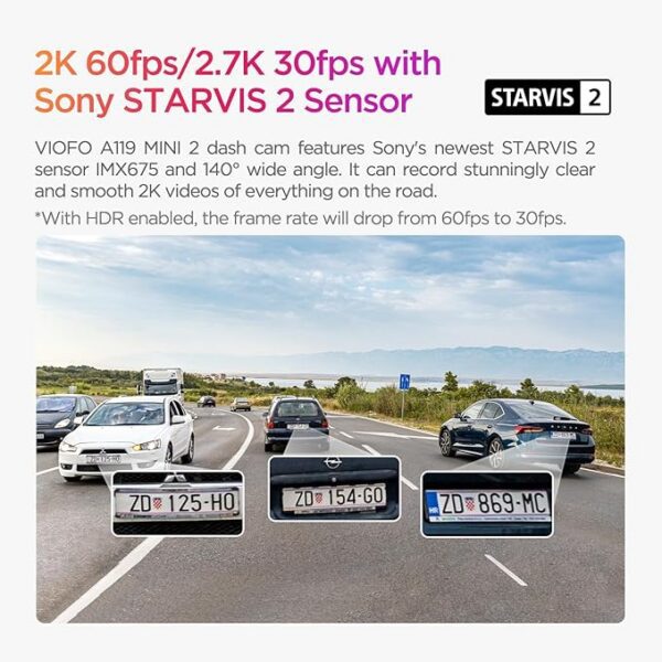 VIOFO Dash Cam A119 Mini 2, STARVIS 2 Sensor, 2K 60fps/HDR 30fps