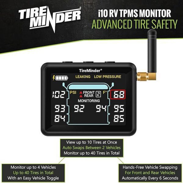 TireMinder i10 RV TPMS with 6 Flow Through Transmitters, Black
