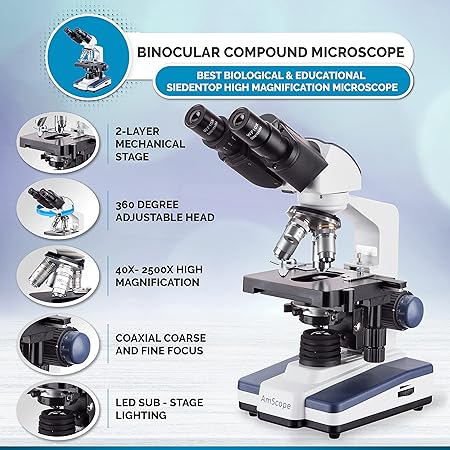 AmScope - 40X-2500X LED Digital Binocular Compound Microscope